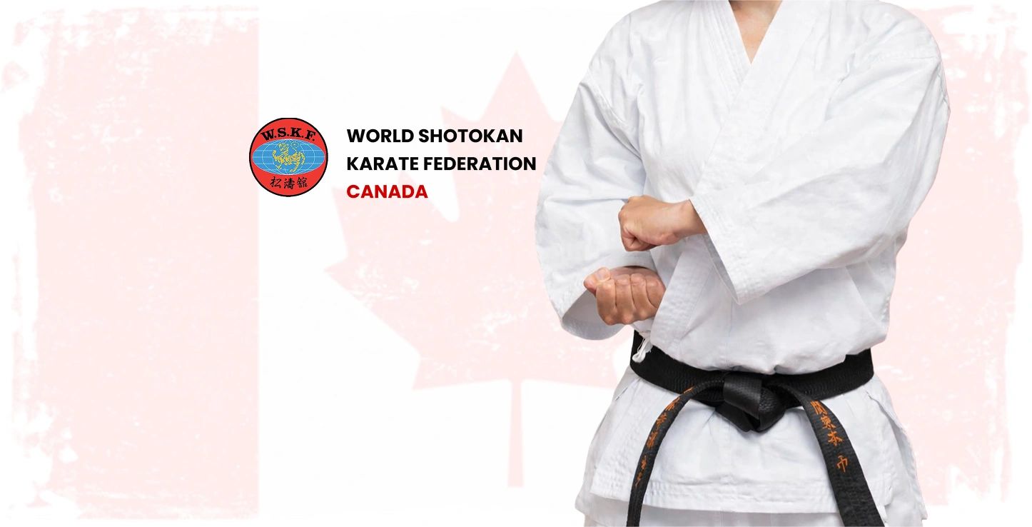 World Shotokan Karate Federation Canada — black belt karateka against the Canadian flag